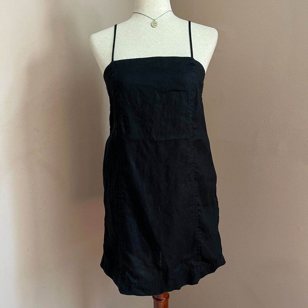 Madewell Black Linen Slip Dress Spaghetti Strap Mini Dress Quiet Luxury Size 0